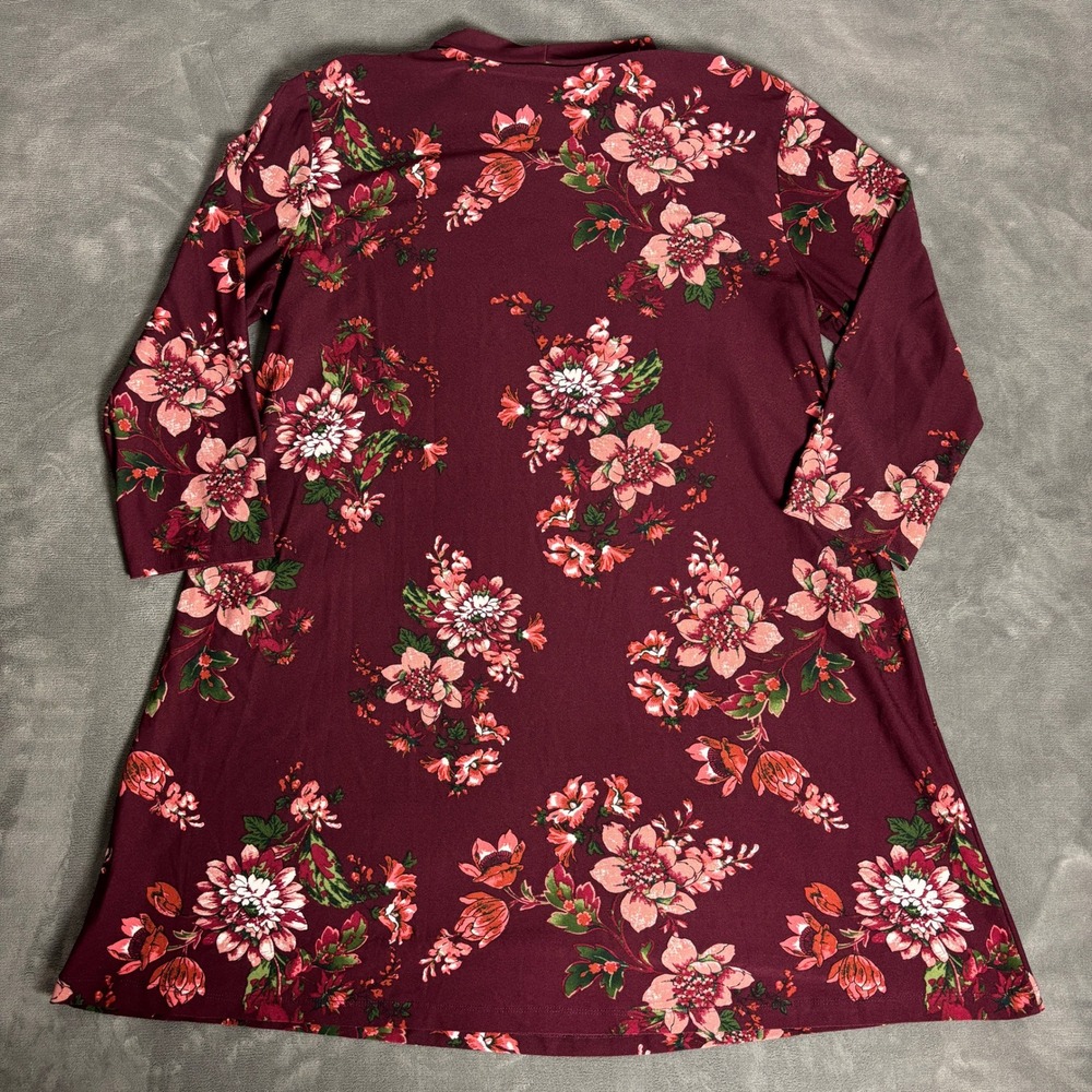 As U Wish Women's XL Burgundy Floral Mock Neck A-Line Dress Cottagecore - Picture 2 of 7